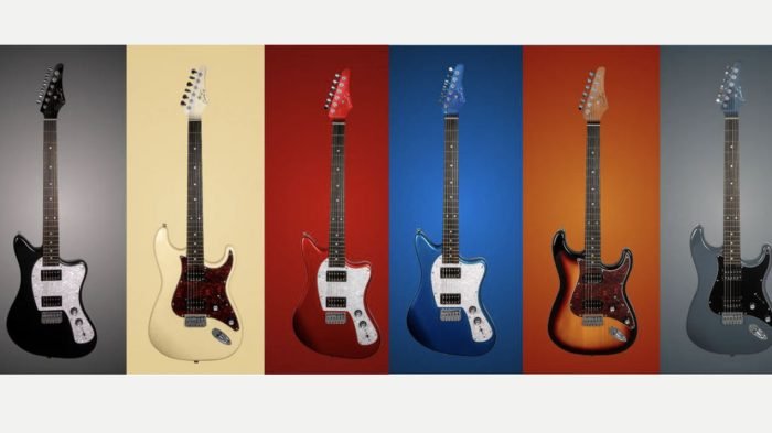 Six Cream T LT series electric guitars in various colours